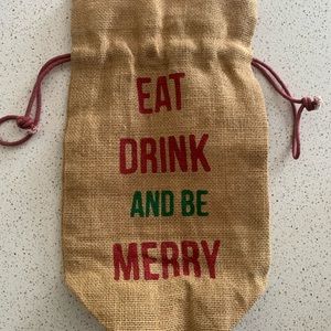 Wine bag burlap.  Eat drink and be merry.